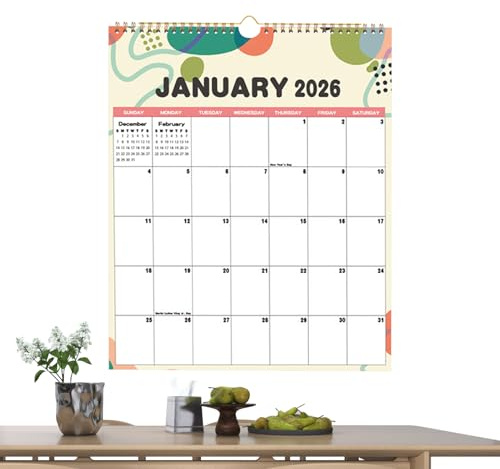 Wand Kalender 2026,12-Monats-Wandplaner,Dekorativer Tagesplaner | Für Schule Büro Kinder Lehrer Erwachsene Frauen Männer Arbeit Studium Mahlzeiten Vorbereitung