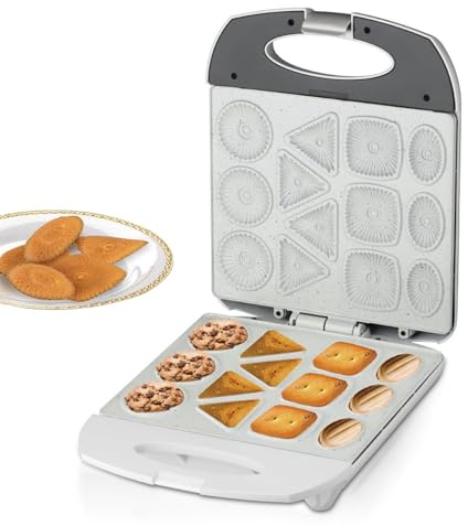Macchina per Biscotti Stampo Biscotti da 1400 W con Indicatore Led Antiaderente Elettrica Facile Pulire Maniglia Fredda Funzionamento Semplice Colazione e Snack Bambini