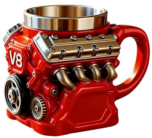 Dayysiuy Taza De Café Con Motor V8 | Taza Mecánica Acero Inoxidable Aislamiento Doble Pared | Tazas Retro Resina Estilo Punk | Regalo Para Amantes De Automóviles Y Hombres