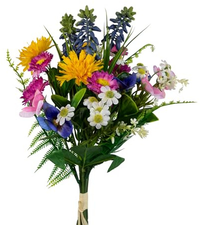 Seidenblumen Roß Frühlings-Mix-Strauß mit Hyazinthe Bellis Veilchen Löwenzahn Kamille 36cm FT Kunstblumen künstlicher Frühlingsstrauß Strauß wie echt Blumen naturgetreue Frühlingsblumen