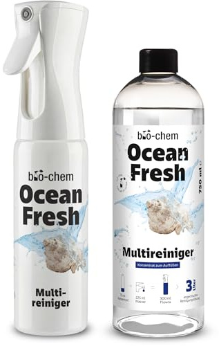 bio-chem Allzweckreiniger Konzentrat Ocean Fresh mit Flowra Refill | Duftsprühflasche mit 750ml Refill | für Küche, Bad, Glas, Möbel & Böden