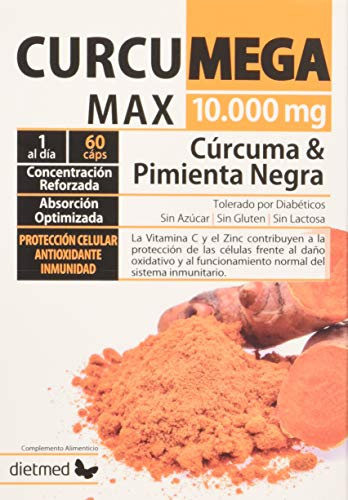 Cúrcuma con Pimienta Negra ALTA ABSORCIÓN - 95% Curcumina con Extracto 5:1 y Pimienta Negra - Enriquecido con Vitamina C y Zinc - Bienestar Articular, Antioxidante - Curcumega 60cáps