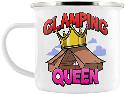 Grindstore Glamping Queen Enamel Mug for Tea or Coffee White 8cm