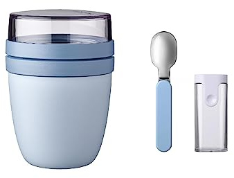 Mepal Set Lunchpot Faltbarer Löffel Ellipse – Nordic Blue – praktischer Müslibecher und Behälter für Transport von Lebensmitteln