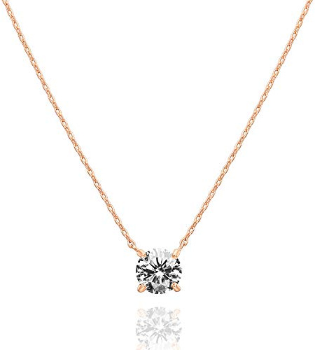 PAVOI 14K Gold Plated Crystal Solitaire 1.5 Carat (7.3mm) CZ Dainty Choker Necklace | Rose Gold Necklaces for Women