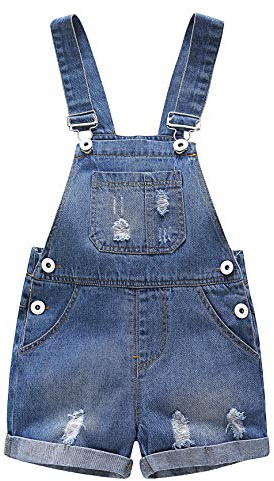 KIDSCOOL SPACE Salopette di Jeans per Bambina,Shortall in Denim Estivo per Bambini