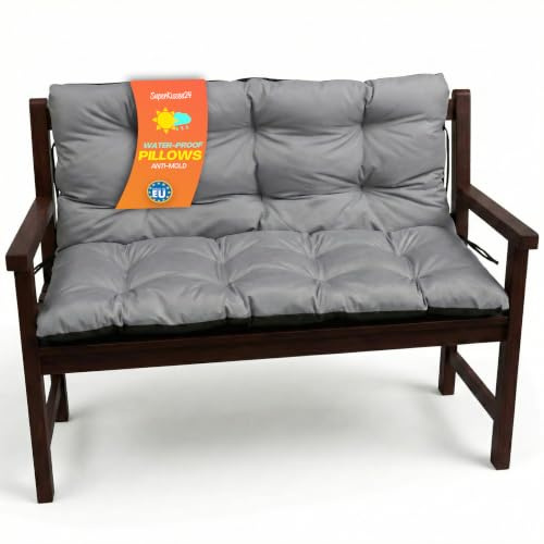 SuperKissen24. Sitzkissen Bankkissen Bankauflage für Gartenbank - 120x50 cm und Rückenlehne 120x60 cm - Outdoor und Indoor - grau