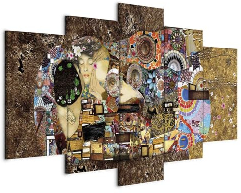 murando Quadro Gustav Klimt 100x50 cm 5 pezzi Stampa su tela XXL Immagini moderni Murale Fotografia Grafica Decorazione da parete Bacio Mosaico l-A-0060-b-m