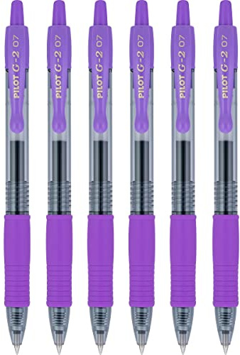 Pilot G2 Gelstifte, Stifte, einziehbar, feine Spitze, 0,7 mm, violette Tinte, 6 Stück