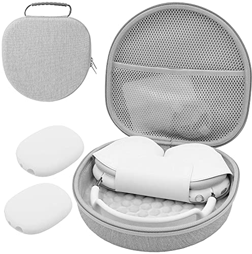 ProCase Hart Kopfhörer Tasche für AirPods Max mit 2 Smart Silikon Schutzhüllen, Hardshell Eva Tragetasche Headset Hülle Case -Grau