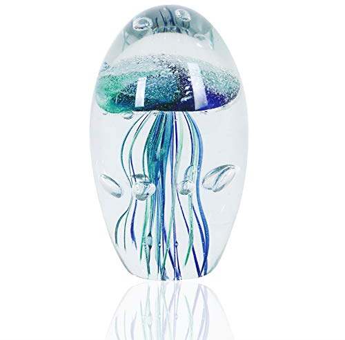 EUSTUMA Handgeblasenes Glas Quallen Figur Ornament, Meerestier Ornament für Aquarium Aquarium, Meerestiere Sammlung für Geburtstagsgeschenk, Glas Briefbeschwerer