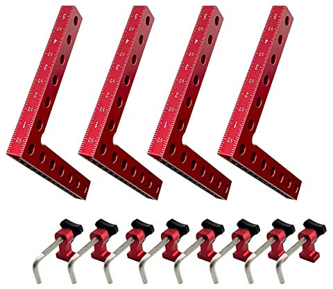 4Pcs 90 Degree Positioning Right Angle Clamps 5.5 Aluminum Alloy Woodworking Carpenter Corner Clamping Square Tool for Picture Frame Box Cabinets Drawers (4Pcs Red)