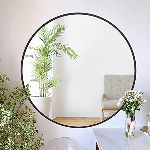 ZENIDA Spiegel Rund, 60x60 cm Wandspiegel Rund mit hochwertigen Schwarz Metallrahmen, Moderner Design großer Spiegel, für Diele, Badezimmer, Wohnzimmer und Mehr
