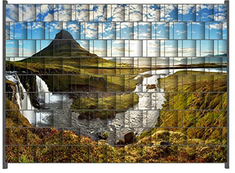 Wallario Zaun Sichtschutz Windschutz für EIN- und Doppelstabmattenzäune in der Größe Breite 2,50m x Höhe 1,80m, Motiv: Island Panorama Fluss Berge und Blauer Himmel