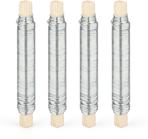 KINGLAKE 0.65mm 4 STK x 38M bindedraht wickeldraht Silber Metalldraht Anti-Rost draht, blumendraht gartendraht Silber auf Holzstab gewickelt für Handwerk ，Pflanzentraining, Blumengestecke