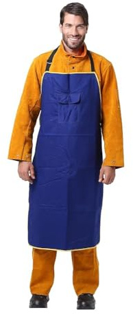Welding Apron, Fire Resistant Fireproof Apron Metal Working Welder Work Safety Protection Apron Blue for Welding Cutting Cooking with One Pocket