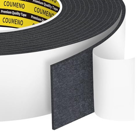 COUMENO Schwarzes Schaumstoff-Klebeband, 50mm x 5m, 3mm dick. | Einseitiges selbstklebendes Moosgummi-Dichtungsband für Türen und Fenster, Zugluft-, Wasser-, Kollisions- und Schalldicht.