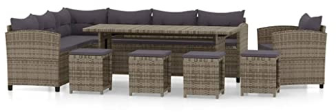 vidaXL Set de Muebles de Jardín 7 Piezas y Cojines Patio Terraza Sofá Silla Mesa Asiento Hogar Mobiliario Exterior Suave Robusto Ratán Sintético Gris