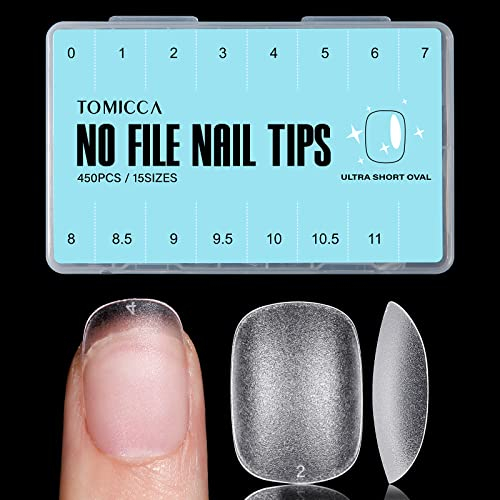 TOMICCA Square Oval Kurze Nagel Tips-Nageltips,Soft Gel Tips Full Cover Nail Tips Pre-Shaped Matt kunstnägel Gelly Tips für Gelnägel-450 Pieces 15 Sizes