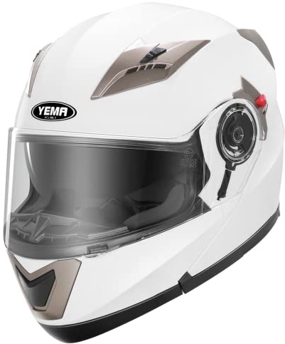 Casco Moto Modular ECE Homologado - YEMA E13-0510253-WM Casco de Moto Integral Scooter para Mujer Hombre Adultos con Doble Visera-Blanco-M