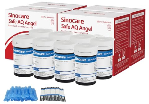 Sinocare Strisce Glicemia per Safe AQ Angel 200 Striscette con 200 Lancette | Monitoraggio della Glicemia a Casa, Risultati in 5s, Tecnologia FAD-GDH, Resistente alle Interferenze, Senza Codifica