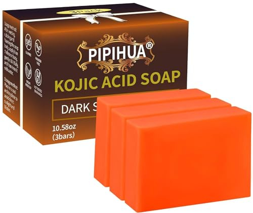 PIPIHUA Kojisäure-Seife, Vitamin C Seifenstück für Hyperpigmentierung, Entfernen Dunkler Flecken, Kurkuma Seifenstück für Gesicht und Körper Badeseife (3×100g)