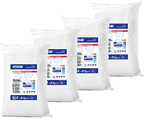 Lessive en poudre 40 kg - 4 sacs de 10 kg - pour linge blanc et coloré - détergent textile professionnel - anti-calcaire - élimine les taches - technologie anti-résidu - INTERCABO BASIC