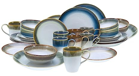 CreaTable, 23679, Serie Cascade, 32-teiliges Geschirrset für 8 Personen, Kombiservice aus Steinzeug, spülmaschinen- und mikrowellengeeignet, Qualitätsproduktion