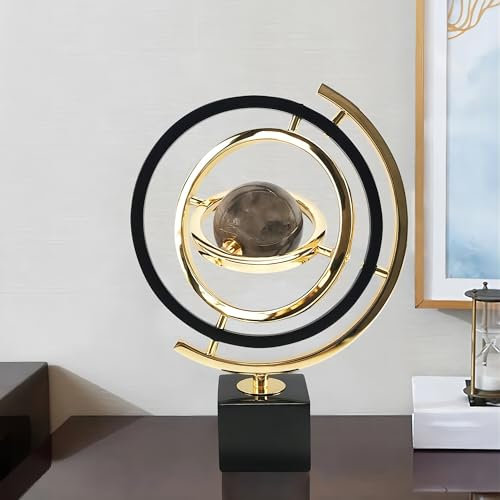 Homary Decorazione Artistica Moderna Astratta Globo in Metallo con Base Rettangolare Stand Nero e Oro
