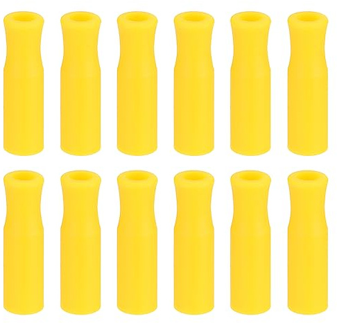 sourcing map 12pcs Silicone Paille Embouts Métal Paille Couvercles Jaune | Doux Réutilisable Pailles Embouts pour 1/4 pouce(6mm) OD Inox Acier Pailles