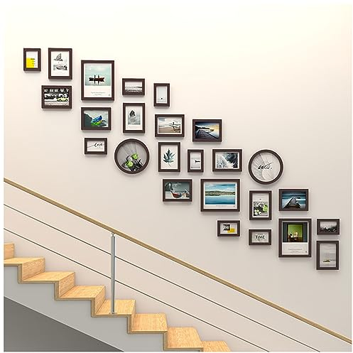 Treppenhaus-Fotowand, 25 Fotorahmen, Glas + Holz personalisierte Fotorahmen-Wand-Kombination, mehrere Fotorahmen-Kombinationen auf No-Punch-Flurwand (Color : B, S : 25 pcs(155 * 223cm))