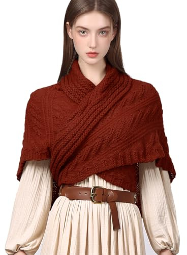 CAMDOM Sciarpa invernale da donna calda medievale vintage lavorata a maglia accogliente scialle avvolgente regalo per la festa della mamma maglione sciarpe triangolari mantello, Marrone