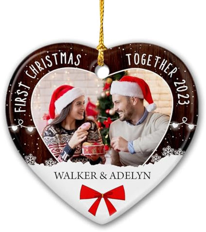 Christbaumschmuck Keramik Weihnachtsanhänger Anhänger Weihnachtsbaumschmuck Hängende Ornamente Weihnachtsdeko Fügen Sie Foto „First Together 2023“ Hinzu, Personalisiertes Fotobild, 1.