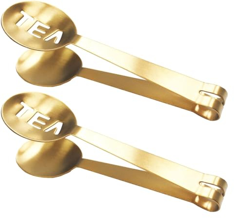Golden Stainless Steel Tea Bag Strainer Clip & Squeezer Tongs for Loose Leaf Tea & Ice Cubes