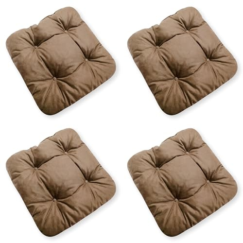 4L Textil 4er Set Stuhlkissen mit Bändern Indoor & Outdoor Sitzkissen 45x45 Gartenstuhlauflagen Sitzauflagen Bodenkissen 40x40 (Braun, 4er Set | 45x45 cm)