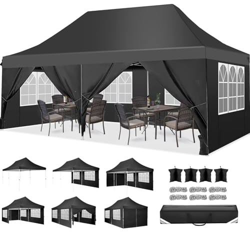 COBIZI Faltpavillon 3X6, Pavillon 3x6m Wasserdicht Stabil Winterfest, Faltbar Partyzelt mit 6 Seitenwänden & 4 Sandsack Pop up Gartenpavillon Anti-UV für Hochzeiten, Freien, Schwarz