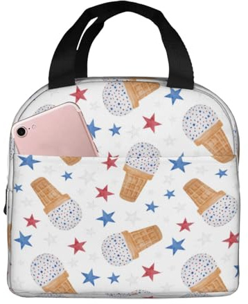Loncheras aisladas para hombres y mujeres, para el trabajo, con estampado de estrellas rojas y azules, bolsa térmica suave aislada para viajes, lonchera pequeña para adultos, a prueba de agua, para