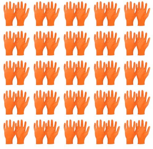 PATIKIL Disposable Industrial Nitrile Gloves, 50 Pcs Large Mechanic Glove 8-mil Thick with Diamond Texture Latex Free Powder Free for Garden Household, Orange