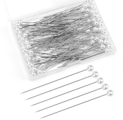 100PCS Perni Dritti Bianchi Perni con Testa di Perla Perle di Nozze Aghi con Testa Spilli Dritti con Testa in Perla Finta per Cucire Trapuntare E Creare Gioielli Artigianali Decorazioni Nozze Bianco