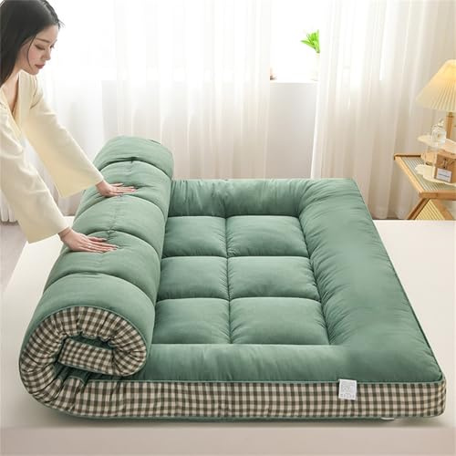HUMAJORY Japanische Bodenmatratze, Dicke Futonmatratze, Isomatte, Faltbare Rollmatratze, Schlafsaalmatratze, Bodenliege, Kissenbett (Grün, 120x200cm)