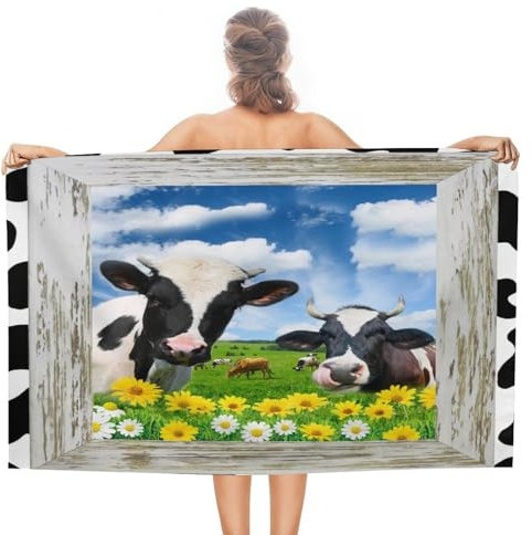 Strandtücher, Lustige Bauernhoftierkuh Duschtücher Mikrofaser Stranddecke Schnell Trocknend Schwimmhandtücher Für Fitness Pool Sauna 80X130Cm