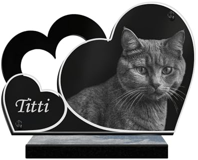 Eternel - Plaque Funéraire Personnalisée Double Cœur pour Animaux Domestiques - Chien, Chat, Lapin, Animaux de Compagnie, Photo et Texte Personnalisable, Plaque Funéraire Gravée au Laser pour Obsèques