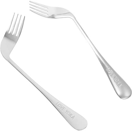 minkissy 2pcs Feeding Fork Angled for Elderly Curved Patients Self-Feeding Utensil of Cutlery Disabled Hands