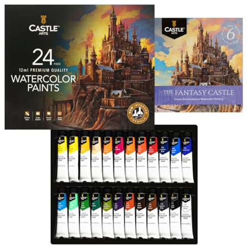 Castle Art Supplies 24 X 12ml Watercolour Paint Tube Set | New Improved Formula | Value for Adult Artists | Quality, Intense Colours | Just Squeeze the Tube, Mix with Water (New Improved Formula)