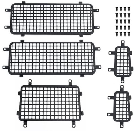 Ieron Red de protección para Ventanas de vehículos RC para actualización de vehículos Crawler 1/18, Red para Ventanas con Placa Deslizante Exterior con Tornillos de Montaje, Color Negro