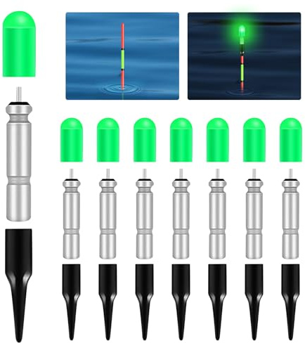 BORDEAG 8 Stück Led Posen Angeln, Nachtangeln Rutenspitze Lichter, Led Angelposen, Posen Angeln-Ladegerät, Nacht Angeln Led Posen, Angelposen Nacht-Angeln Für See Fluss Bach Teich