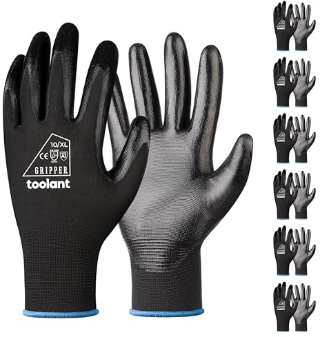 toolant Nitrile Coating Work Gloves for Men, Superior Oil Resistance, 6 Pairs Bulk Safety Work Gloves with Grip, Touch Screen, for Automobile Repair, Gardening, Warehouse (Black，XL)