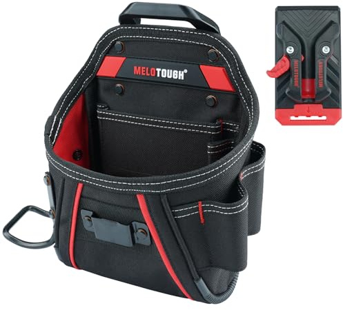 MELOTOUGH Small Electrician Tool Pouch Nail Screw Work Pocuh Tool Belt Pouch with Belt Clip Attachment Tradesman Tool Bag Pouch with Hammer Loop Electrician Tool Holster