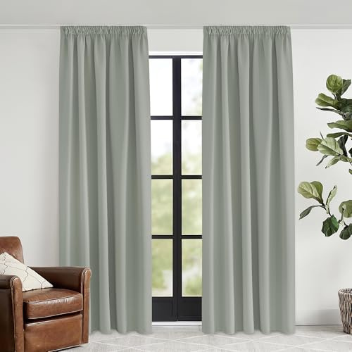 KGORGE Blickdichte Vorhänge Hitzeschutz Thermovorhang mit Kräuselband | Salbeigrün,2er Set,240 x 140 cm(HxB),Thermo Vorhang gegen Hitze für Schienensystem,Verdunkelung,Sonnenschutz,für Wohnzimmer