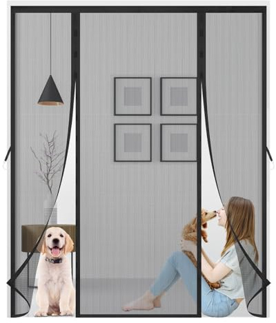 Magnetic Fly Screens Door,Double Door Screen Curtain, Anti Mosquito Mesh Fly Curtain,Powerful Magnets and Full Frame Magic Tape,Without Drilling for Sliding Door, Patio Door,180x200cm,Black
